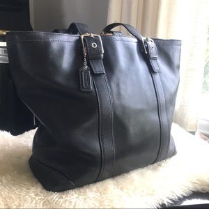 Coach Hampton Black Leather Tote w/ buckle straps
